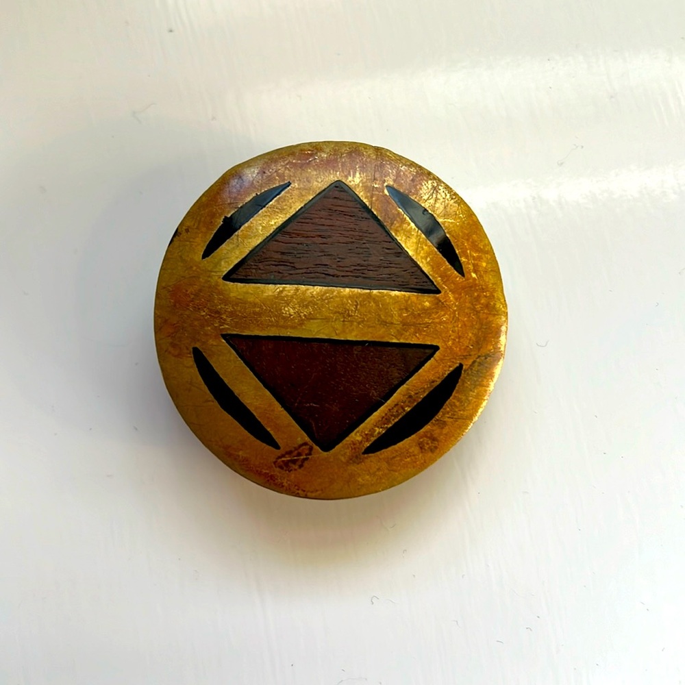 Vintage Solid Brass & Walnut Inlay Belt Buckle